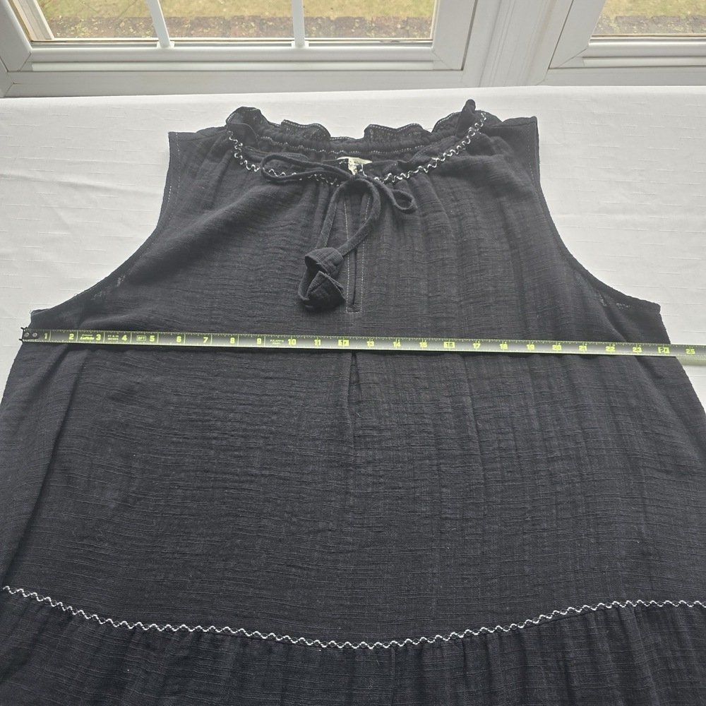 Max Studio Black Midi Dress with White Embroidery Boho Beach Coastal - Picture 6 of 8